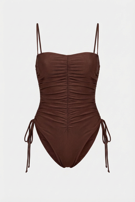 Women's Swimwear : Swimsuit for Women - Brown One-Piece with Adjustable Straps, Perfect for Beach or Pool in Brown van Vanda Liamo