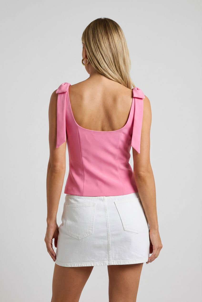 Women's Tops : Women's Pink Slim Bow Cami Top - Sleeveless & Lightweight in van Vanda Liamo