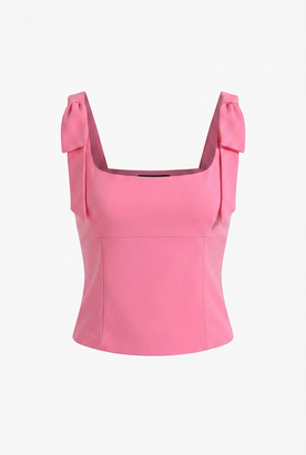 Women's Tops : Women's Pink Slim Bow Cami Top - Sleeveless & Lightweight in Pink van Vanda Liamo