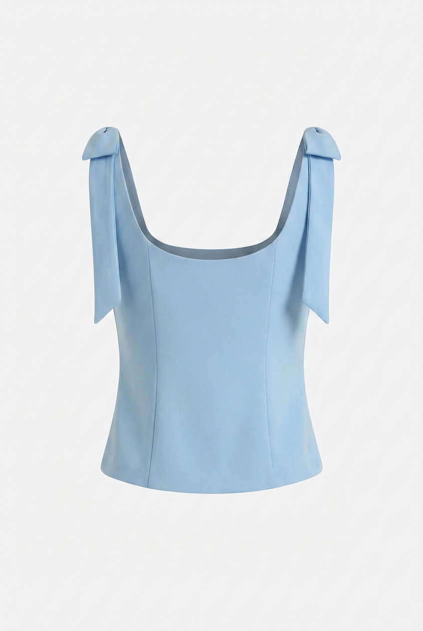 Women's Tops : Women's Slim Fit Blue Cami Top with Bow Detail - Sleeveless & Lightweight in van Vanda Liamo