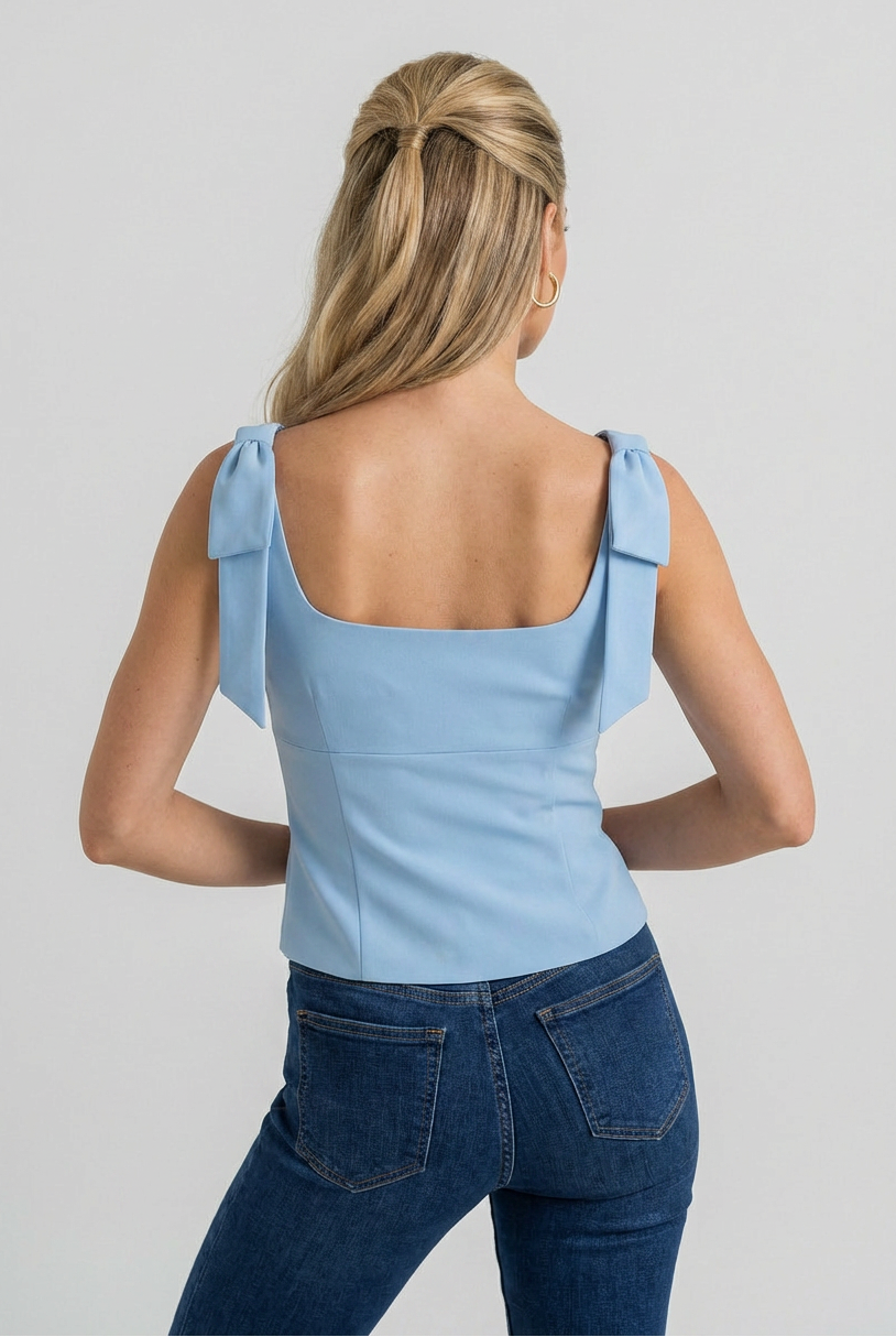 Women's Tops : Women's Slim Fit Blue Cami Top with Bow Detail - Sleeveless & Lightweight in van Vanda Liamo