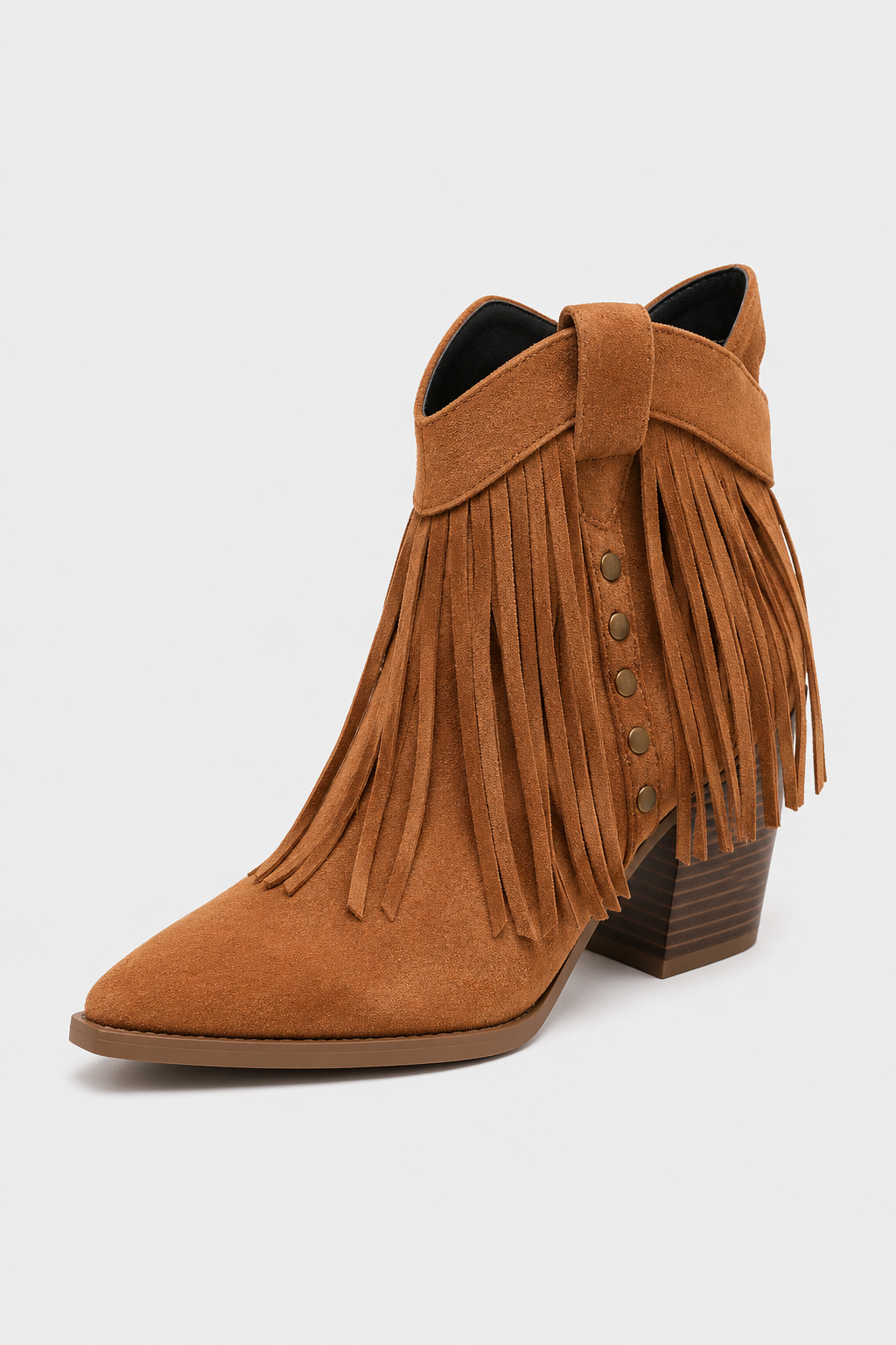 Women’s Cognac Fringed Western Ankle Boots – Tan Pointed Toe Cowboy Booties