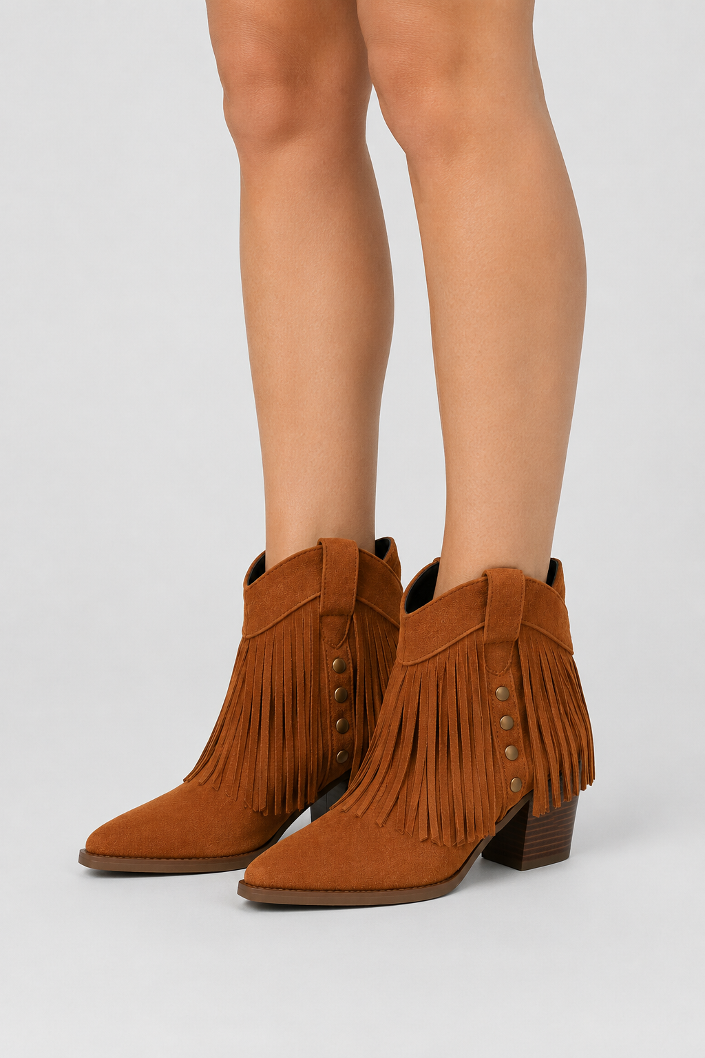 Women’s Cognac Fringed Western Ankle Boots – Tan Pointed Toe Cowboy Booties
