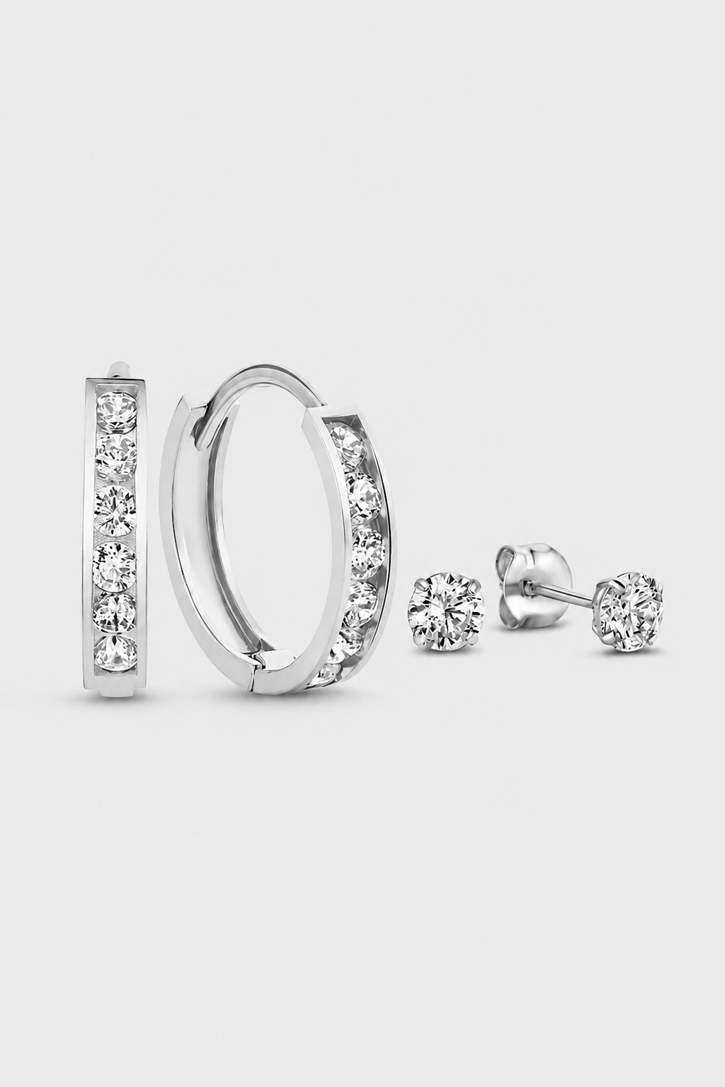 Women’s Crystal Huggie Hoop & Stud Earring Set – Lightweight Daily Sparkle