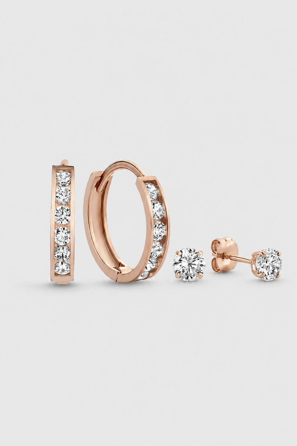 Women’s Crystal Huggie Hoop & Stud Earring Set – Lightweight Daily Sparkle