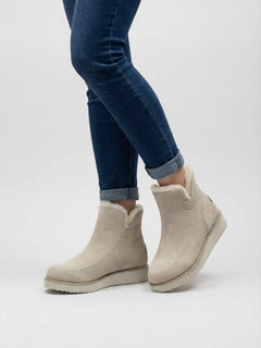 Women's Beige Faux Fur Lined Winter Ankle Boots - Warm & Waterproof
