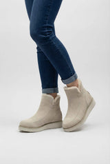 Dames beige enkellaarsjes met nepbontvoering - warm & waterdicht