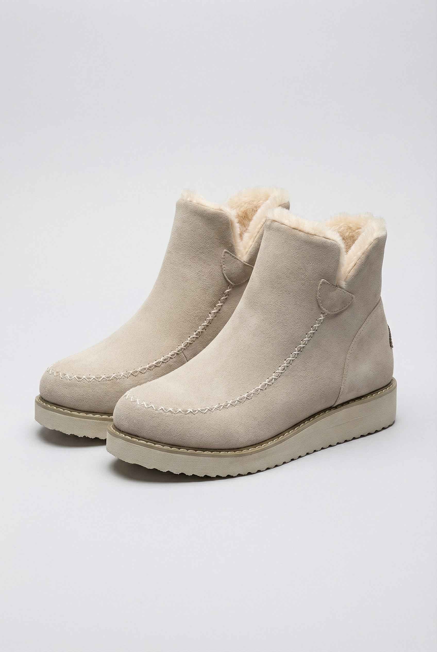 Women's Boots : Women's Beige Faux Fur Lined Winter Ankle Boots - Warm & Waterproof in Beige One Size van Vanda Liamo