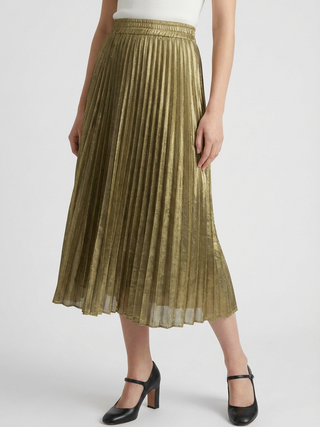 Women's Gold Pleated Maxi Skirt for Evening & Formal Occasions