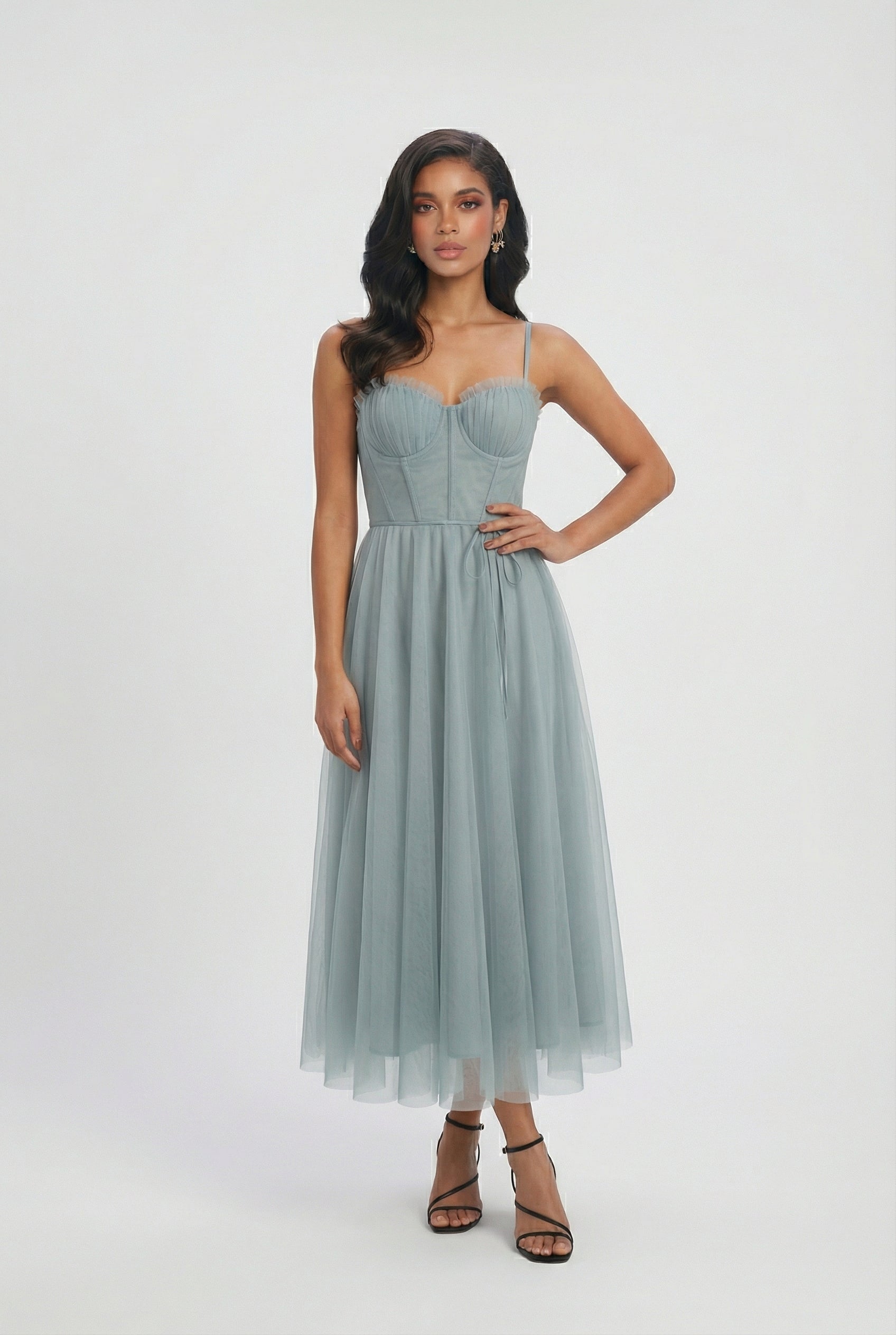 Dresses : Women's Gray Blue A-Line Midi Dress - Casual & Elegant Style in van Vanda Liamo
