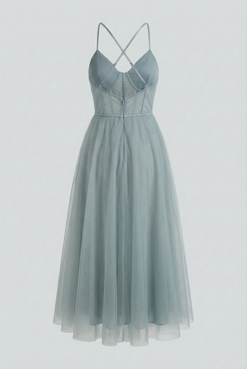 Dresses : Women's Gray Blue A-Line Midi Dress - Casual & Elegant Style in van Vanda Liamo