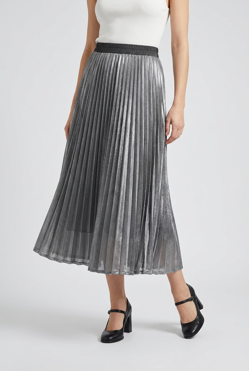Women's Skirts : Women's Gray High-Waisted A-Line Pleated Midi Skirt - Flowy & Comfortable in van Vanda Liamo