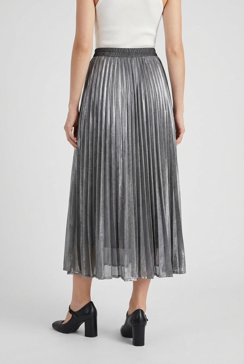 Women's Skirts : Women's Gray High-Waisted A-Line Pleated Midi Skirt - Flowy & Comfortable in van Vanda Liamo