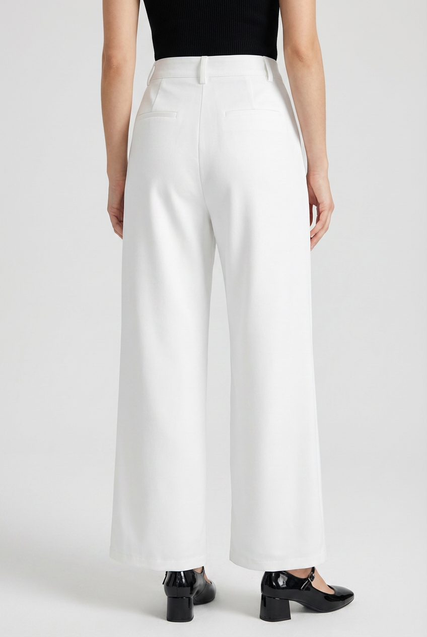 Pants : Women's High-Waisted White Pleated Pants in van Vanda Liamo