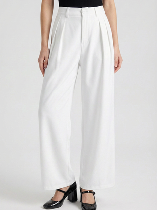 Women's High-Waisted White Pleated Pants
