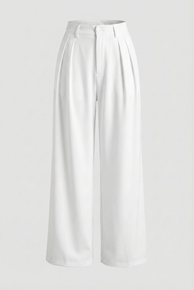 Pants : Women's White High-Waisted Pleated Wide Leg Pants - Flowy & Comfortable in White van Vanda Liamo