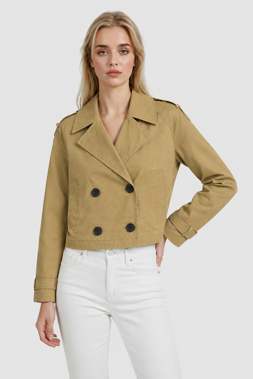 Jacket : Women's Khaki Cropped Windbreaker Jacket - Lightweight & Stylish in van Vanda Liamo