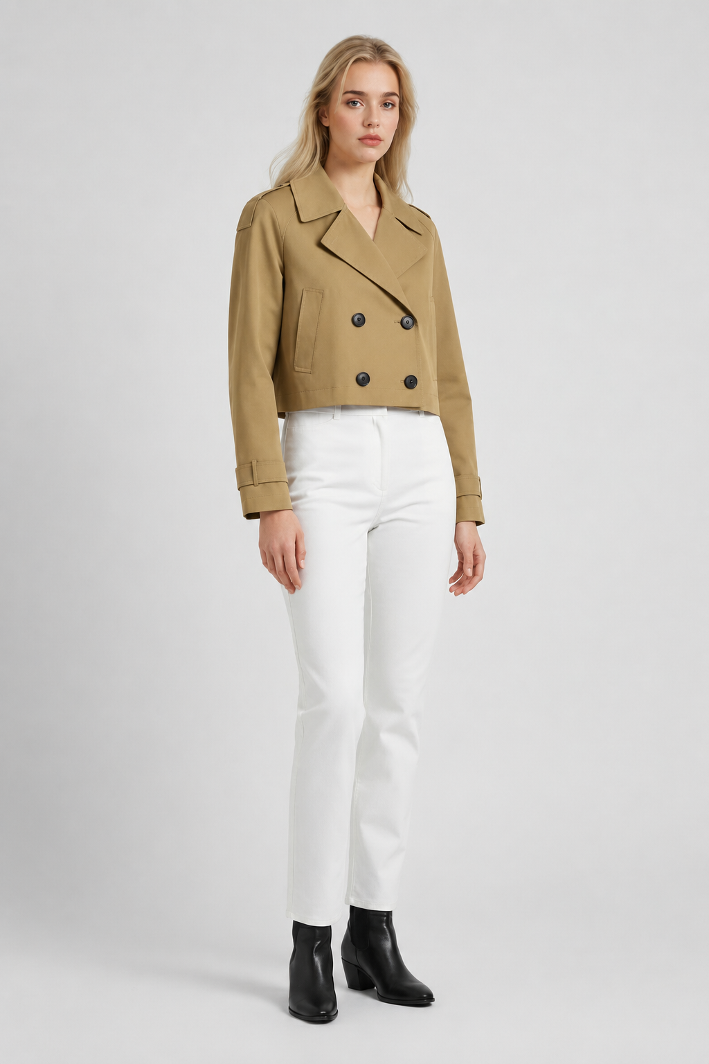 Jacket : Women's Khaki Cropped Windbreaker Jacket - Lightweight & Stylish in van Vanda Liamo