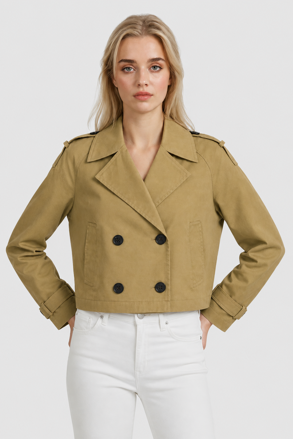 Jacket : Women's Khaki Cropped Windbreaker Jacket - Lightweight & Stylish in van Vanda Liamo