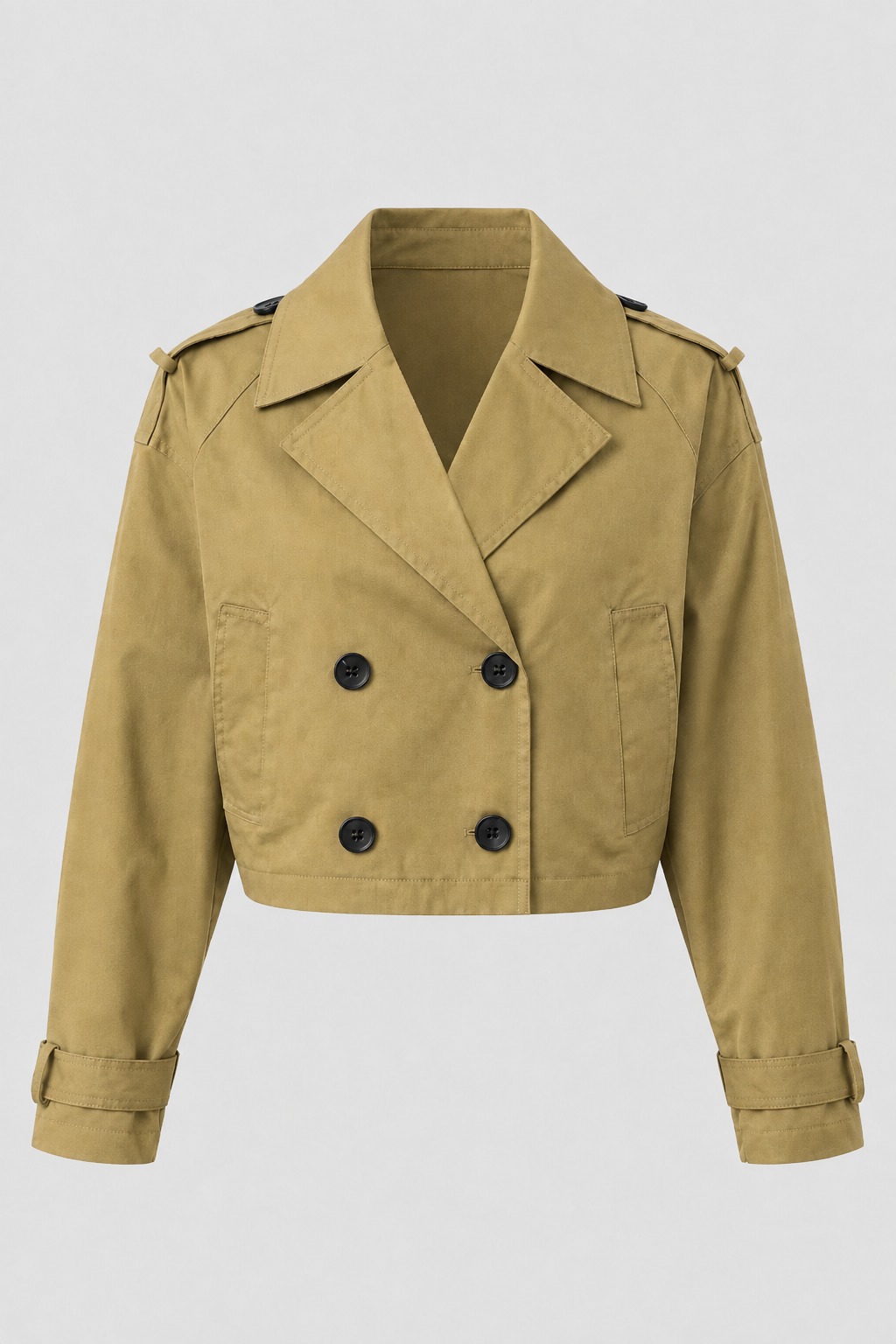 Jacket : Women's Khaki Cropped Windbreaker Jacket - Lightweight & Stylish in Khaki van Vanda Liamo