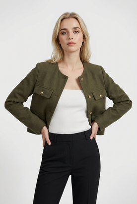 Jacket : Women's Olive Green Puffer Winter Short Jacket - Warm & Stylish Outerwear in van Vanda Liamo