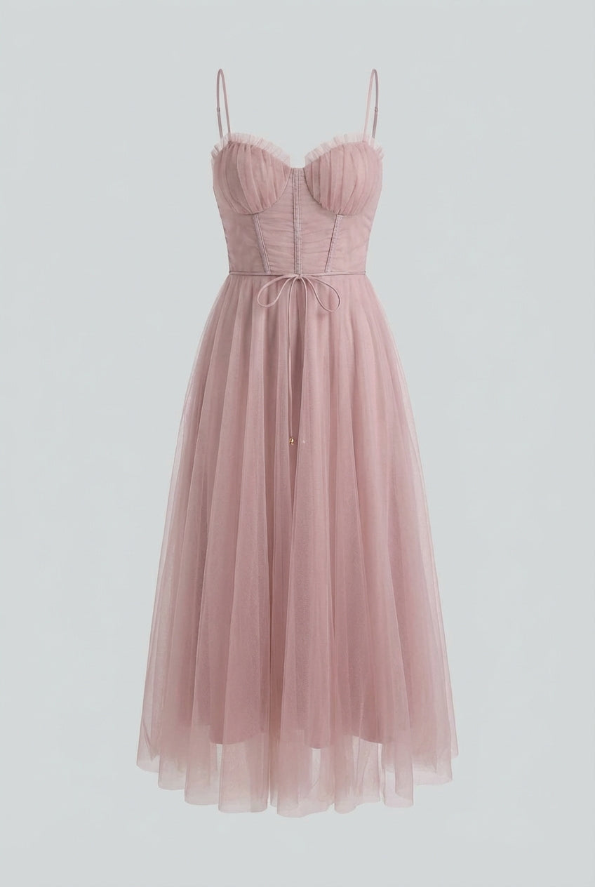 Dresses : Women's Pink Sleeveless Midi Dress - Casual Summer A-Line Style in Pink van Vanda Liamo