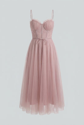 Dresses : Women's Pink Sleeveless Midi Dress - Casual Summer A-Line Style in Pink van Vanda Liamo