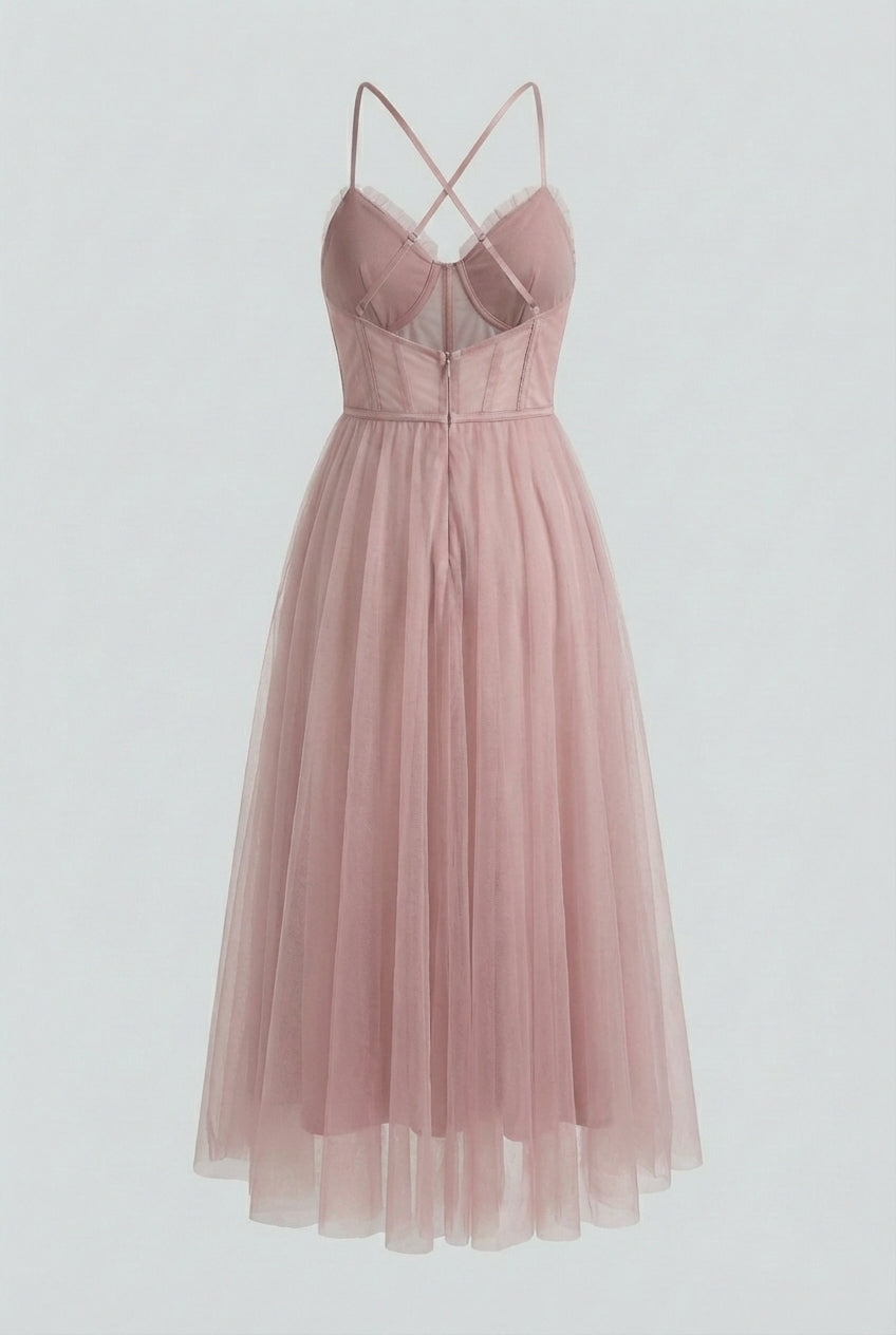 Dresses : Women's Pink Sleeveless Midi Dress - Casual Summer A-Line Style in van Vanda Liamo
