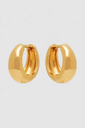 Earrings : Women’s Puffed Oval Hoop Earrings - Seamless Latch Closure & Daily Elegance in Gold van Vandaliamo