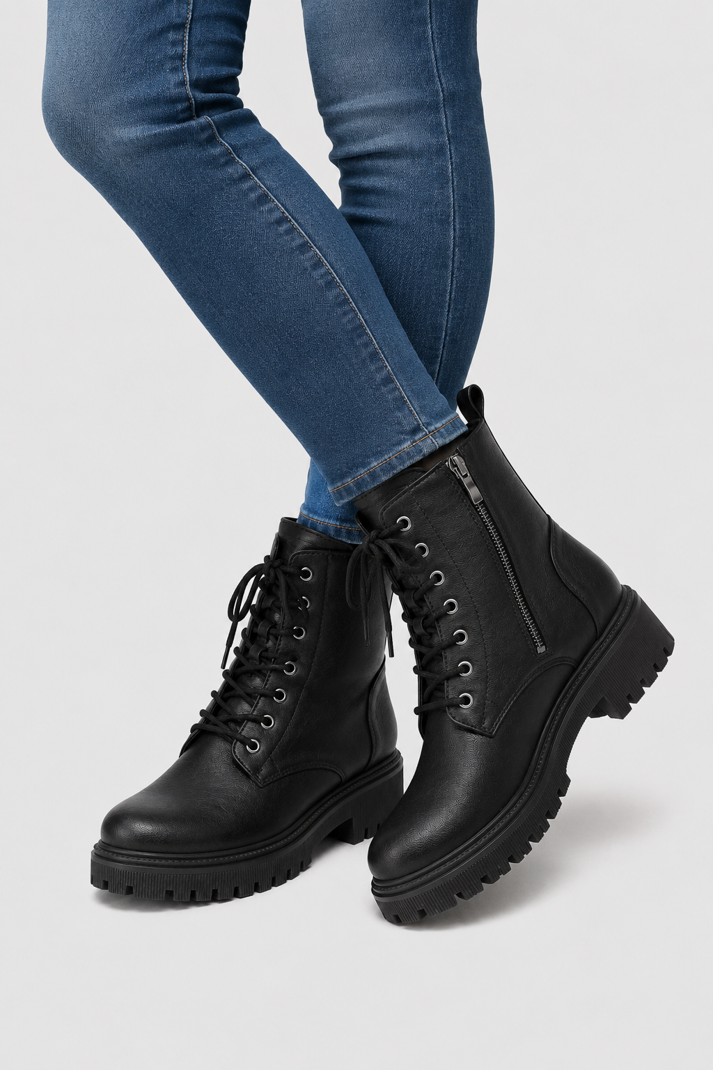 Women’s Ranger Lug Sole Ankle Boots – Side Zip Combat Booties