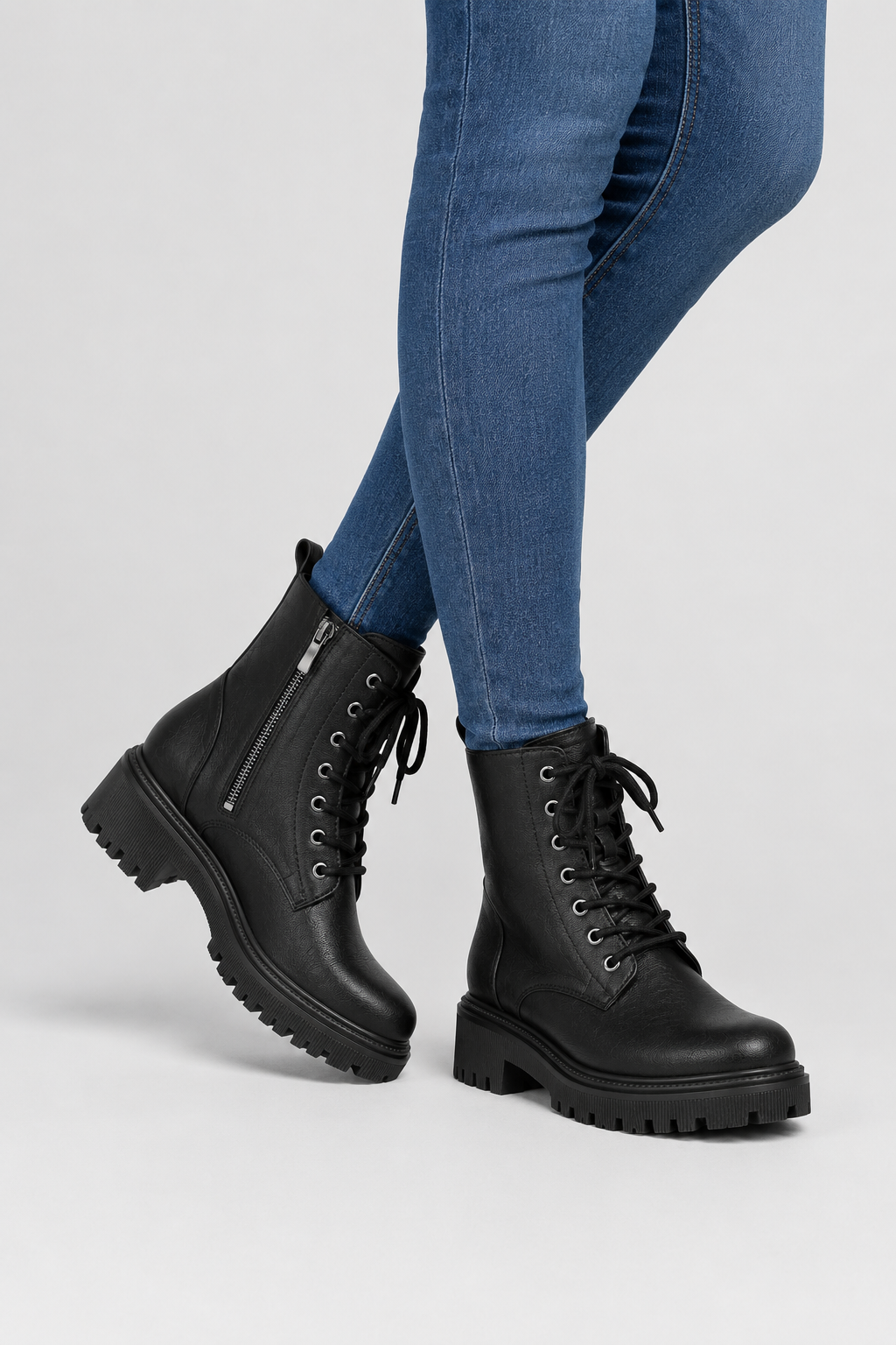 Women’s Ranger Lug Sole Ankle Boots – Side Zip Combat Booties