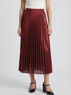 Women's Red Pleated Long Skirt