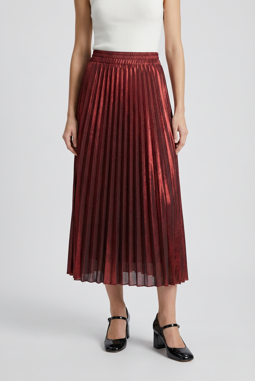Women's Skirts : Women's Red Pleated Long Skirt in van Vanda Liamo