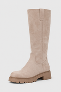 Women’s Sand Tall Lug Sole Riding Boots – Beige Pull-On Knee-High Boots