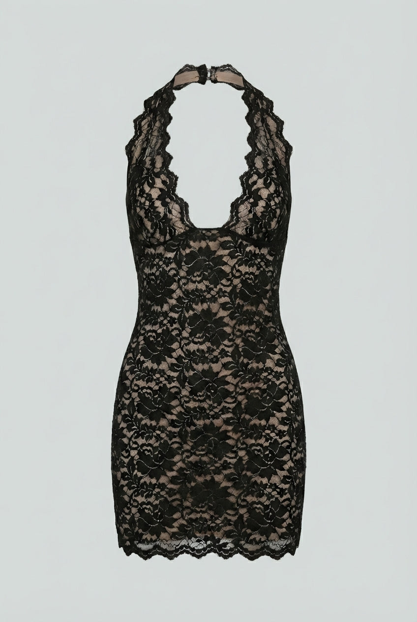 Women's Dresses : Women's Backless Bodycon Mini Dress - Sexy Halter Neck Club Party Dress in Black Nude van Vanda Liamo
