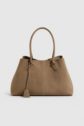 Schoudertas : Women's Vegan Suede Shoulder Bag - Spacious Luxury Handbag for Everyday Use in Khaki van Vandaliamo