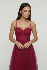 Vestido midi vino tinto en línea A con bolsillos para mujer - perfecto para fiestas y uso casual
