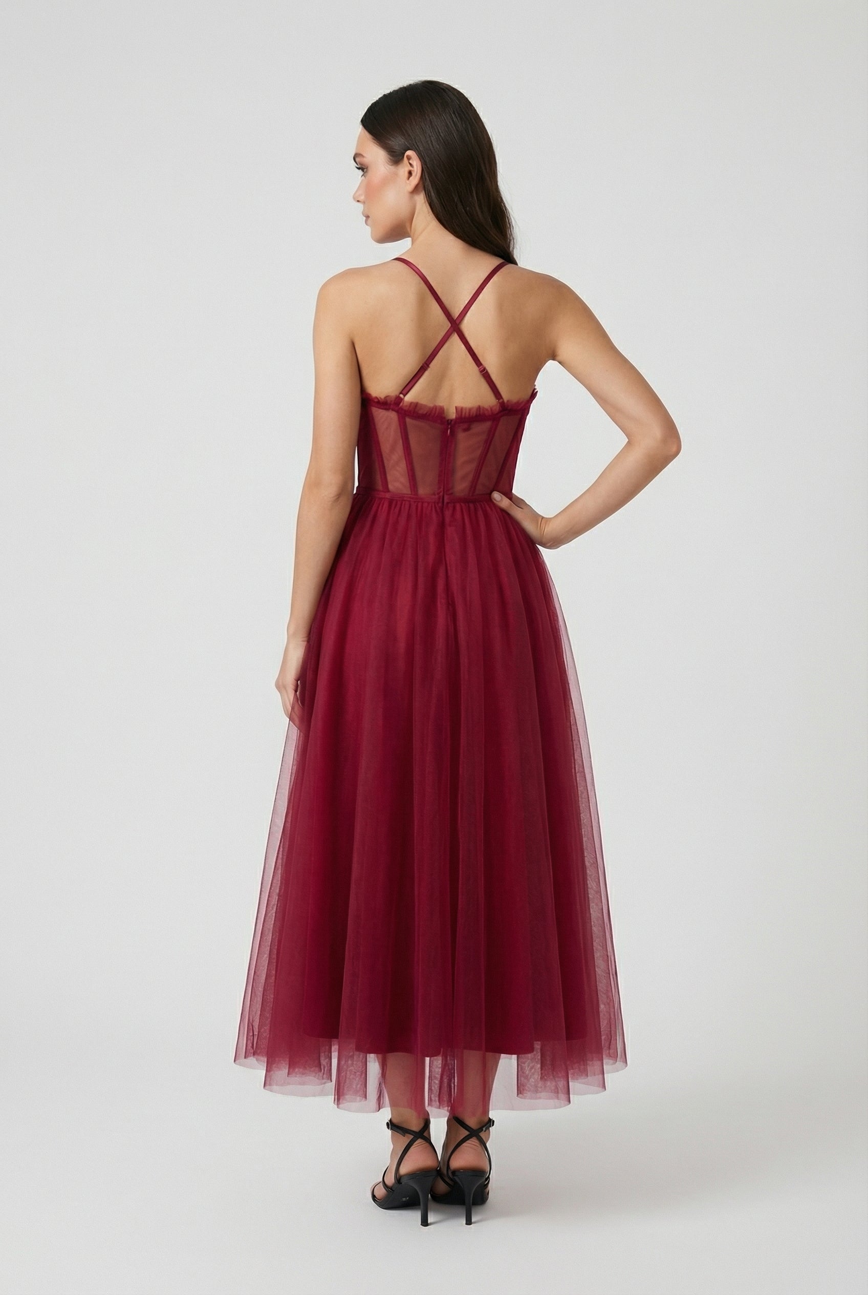 Dresses : Women's Wine Red Midi Dress in van Vanda Liamo