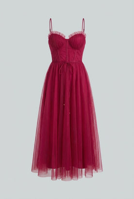 Dresses : Women's Wine Red A-Line Midi Dress - Perfect for Parties & Casual Wear in Wine Red van Vanda Liamo