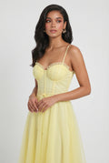 Women's Yellow Formal Midi Dress with Sleeves - Elegant & Chic for Special Occasions