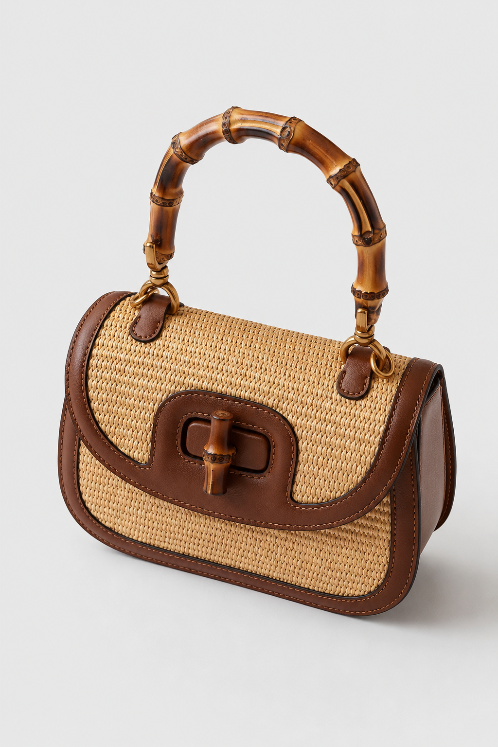 Woven-Style Handbag – Structured Saddle Silhouette with Segmented Rigid Handle