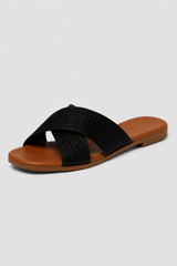 Woven Criss-Cross Flat Mules – Artisanal Texture & Resortwear Ease