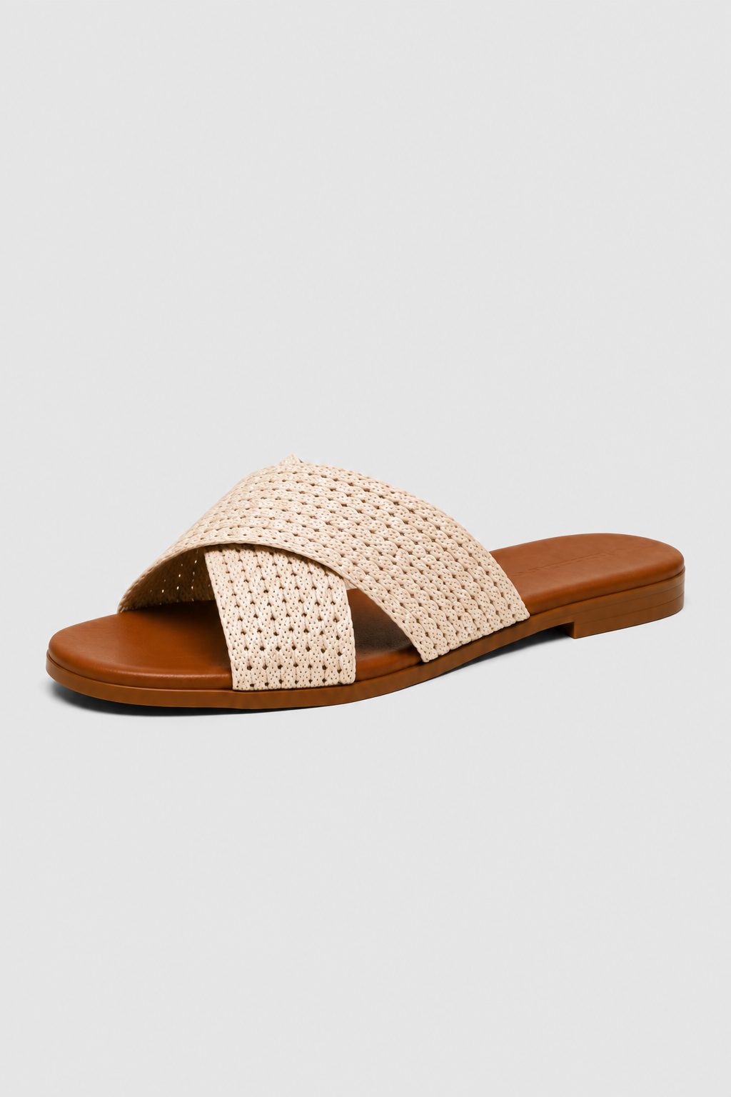 sandals : Woven Criss-Cross Flat Mules – Artisanal Texture & Resortwear Ease in Brown van Vandaliamo