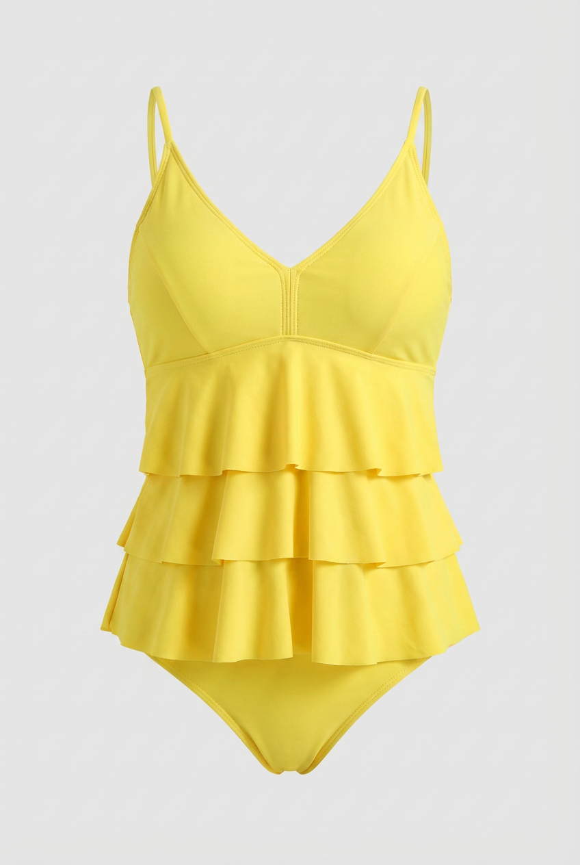 Two-Piece Swimsuit : Yellow Ruffle Two Piece Swimsuit - Vibrant Beach Bikini in Yellow van Vanda Liamo