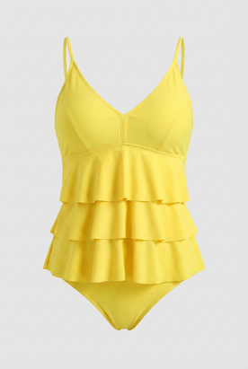 women's bikini : Yellow Ruffle Two Piece Swimsuit - Vibrant Beach Bikini in Yellow van Vanda Liamo