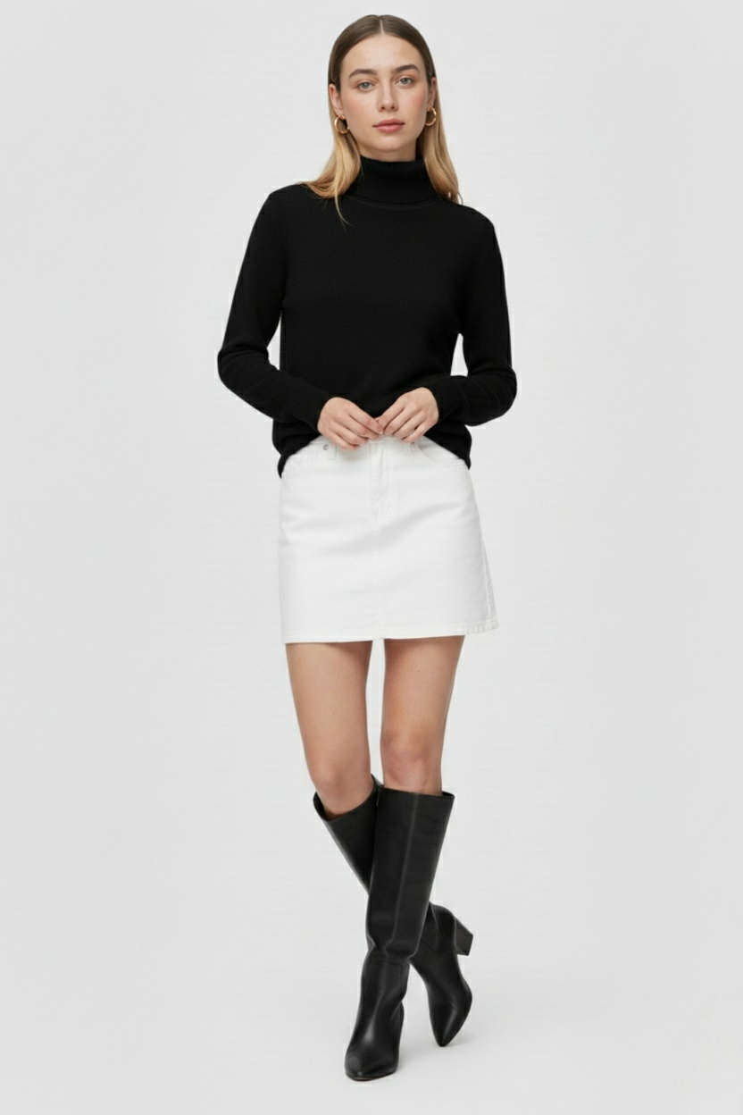 Women's Sweaters : Black Fleece Lined Thermal Turtleneck Sweater in van Vanda Liamo