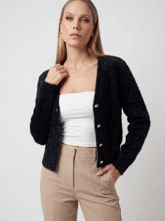 Women's Black V-Neck Knit Cardigan Sweater - Soft & Lightweight