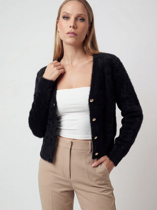 Women's Black V-Neck Knit Cardigan Sweater - Soft & Lightweight