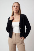 Women's Black V-Neck Knit Cardigan Sweater - Soft & Lightweight
