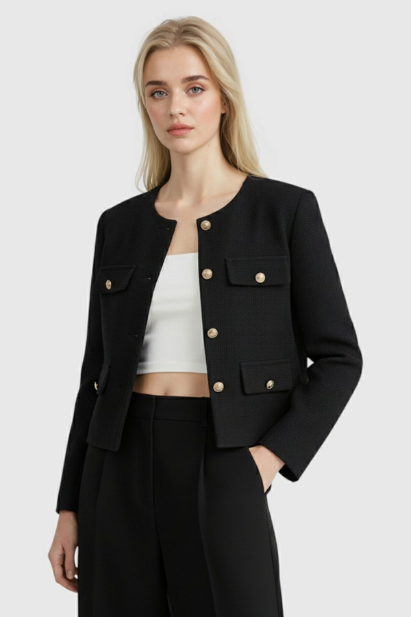 Chaqueta corta de invierno negra para mujer